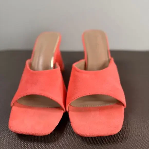 Jess Lea Daisy Rounded Blocked Heels Sandals Coral Open Toe Slip On Womens Sz 10 - Picture 4 of 8